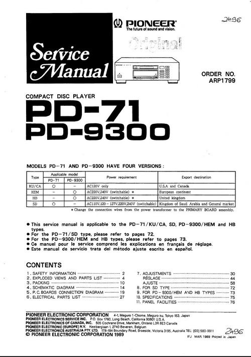 Product picture Pioneer PD-9300 & PD-71 Original Service Manual