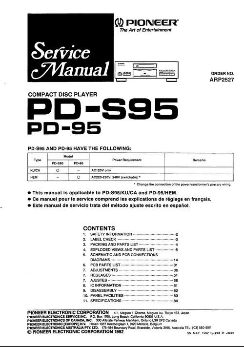 Product picture Pioneer PD-95 & PD-S95 Original Service Manual