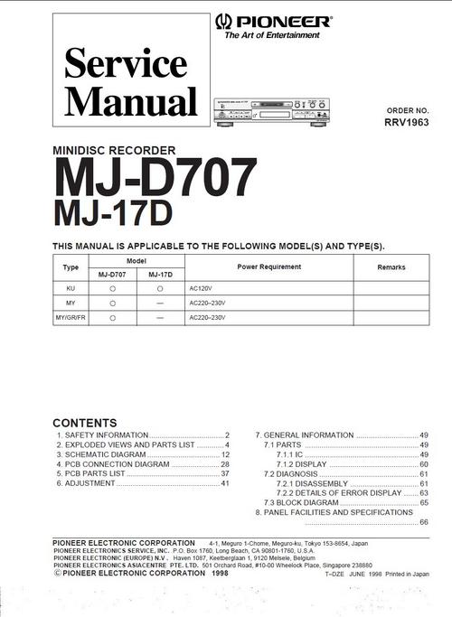 Product picture Pioneer MJ-D-707 & MJ-17-D Mini Disk Original Service Manual