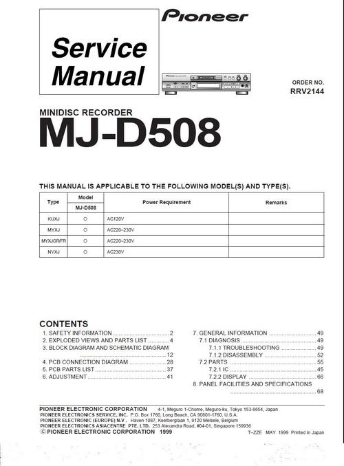 Product picture Pioneer MJ-D-508 Mini Disc Original Service Manual