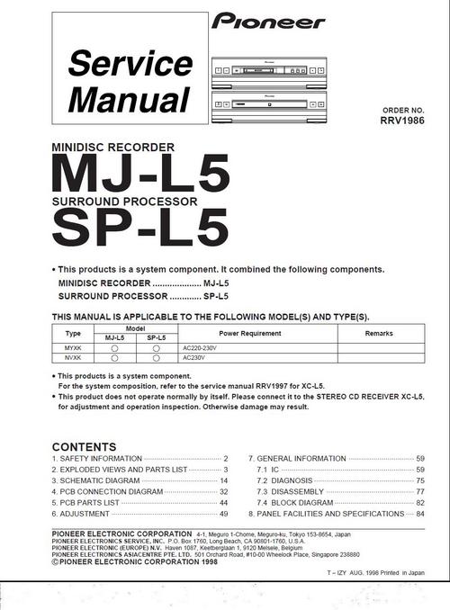 Product picture Pioneer MJ-L5 & SP-L5 Mini Disc Original Service Manual