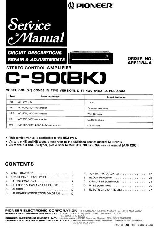 Product picture Pioneer C-90 Preamplifier , Original Service Manual