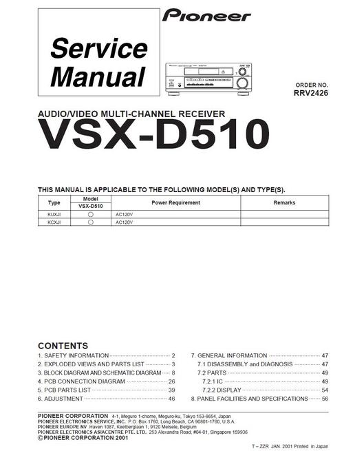 Product picture Pioneer VSX-D-510 AV Receiver , Original Service Manual