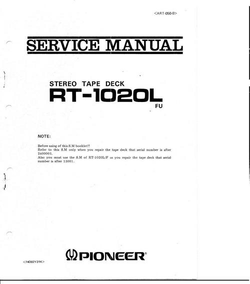 Product picture Pioneer RT-1020 L , Reel to Reel , Original Service Manual