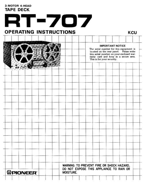 Product picture Pioneer RT-707 Original Owner Manual