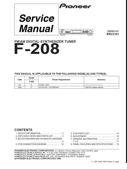 Product picture Pioneer F-208 Tuner , Original Service Manual