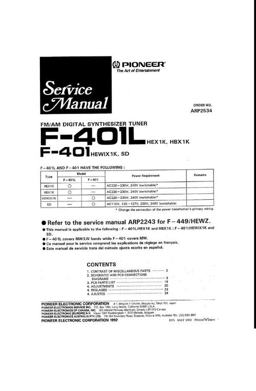 Product picture Pioneer  F-401  Tuner , Original Service Manual