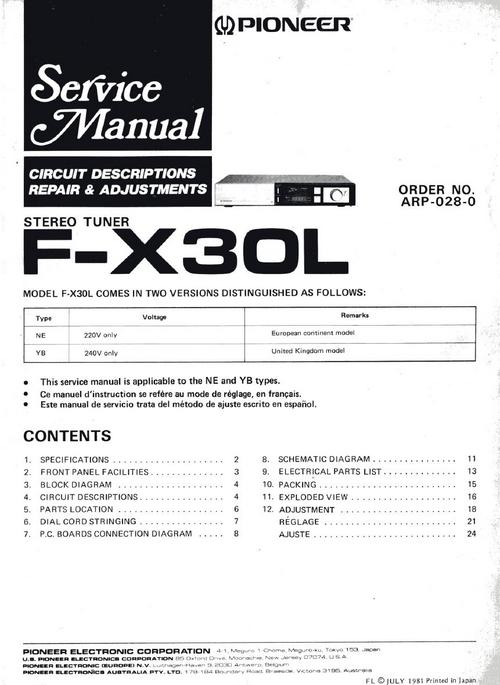Product picture Pioneer FX-30-L Tuner , Original Service Manual