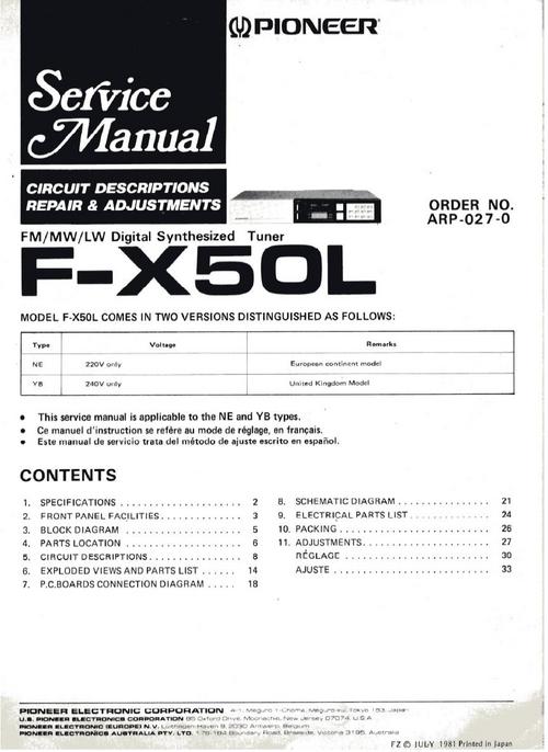 Product picture Pioneer FX-50-L Tuner , Original Service Manual