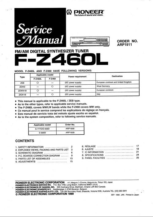 Product picture Pioneer FZ-460-L Tuner , Original Service Manual