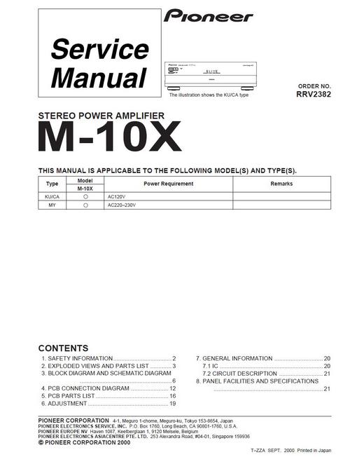 Product picture Pioneer M-10X Power Amplifier , Original Service Manual