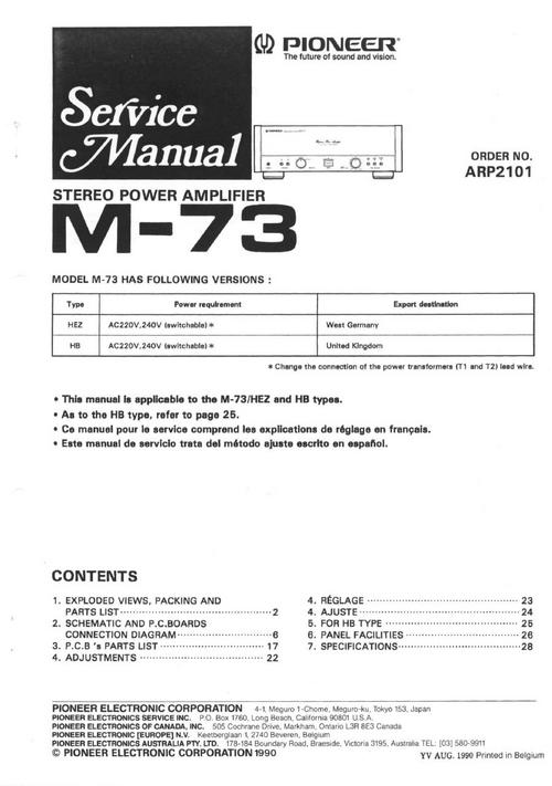Product picture Pioneer M-73 Power Amplifier , Original Service Manual