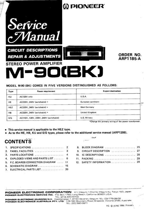 Product picture Pioneer M-90 Power Amplifier , Original Service Manual