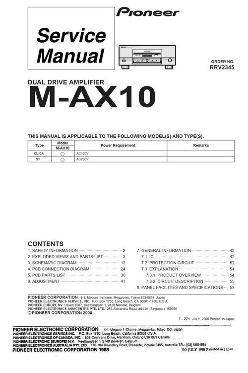 Product picture Pioneer M-AX10 Power Amplifier , Original Service Manual