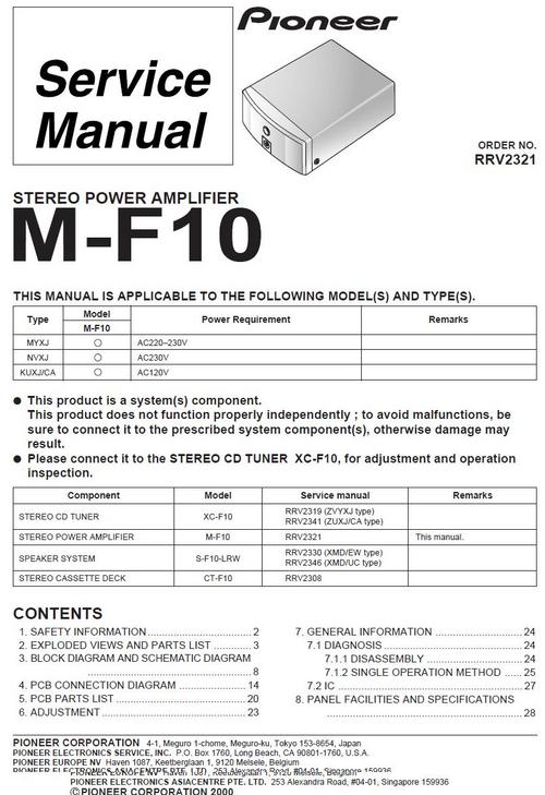 Product picture Pioneer M-F10 Power Amplifier , Original Service Manual