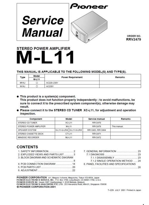 Product picture Pioneer M-L11 Power Amplifier , Original Service Manual