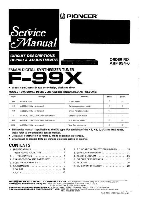 Product picture Pioneer F-99-X Tuner , Original Service Manual