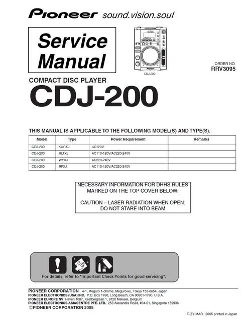 Product picture Pioneer  CDJ-200 , Original Service Manual