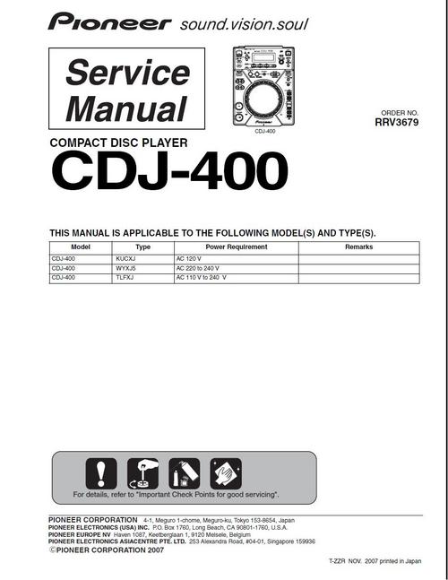 Product picture Pioneer CDJ-400  , Original Service Manual