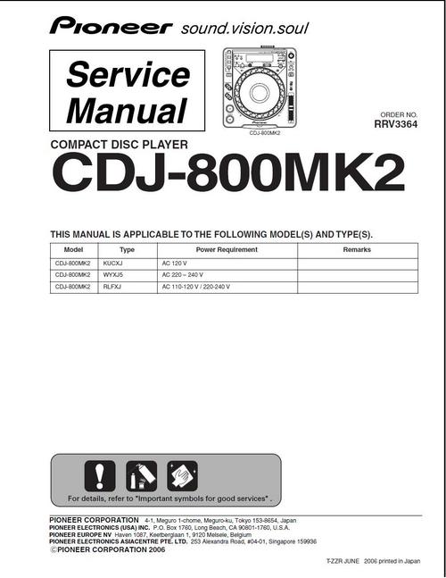 Product picture Pioneer  CDJ-800 mk2 , Original Service Manual