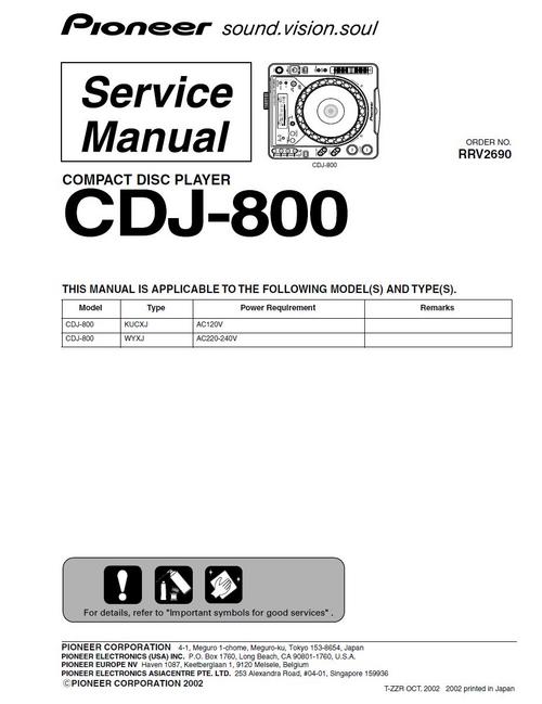 Product picture Pioneer  CDJ-800 , Original Service Manual