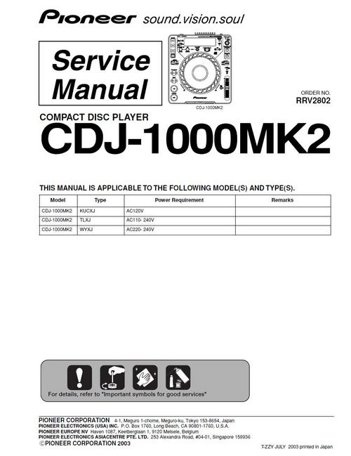 Product picture Pioneer  CDJ-1000 mk2 , Original Service Manual