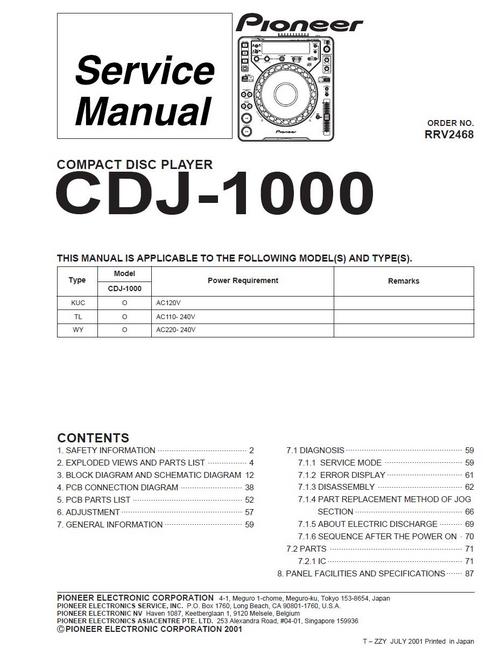 Product picture Pioneer CDJ-1000  , Original Service Manual