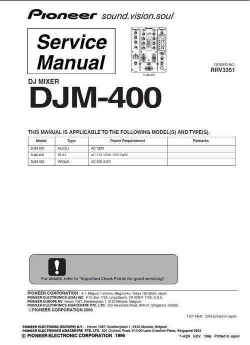 Product picture Pioneer  DJM-400 Mixer , Original Service Manual