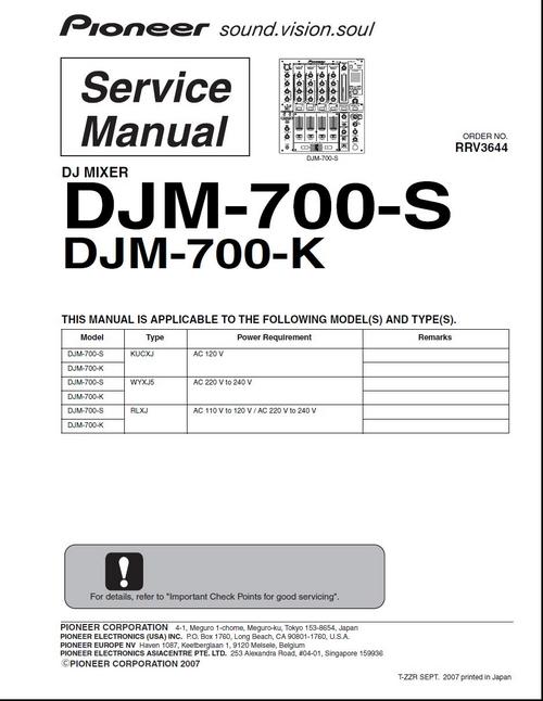 Product picture Pioneer DJM-700  Mixer , Original Service Manual