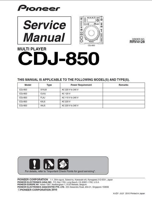 Product picture Pioneer CDJ-850  , Original Service Manual