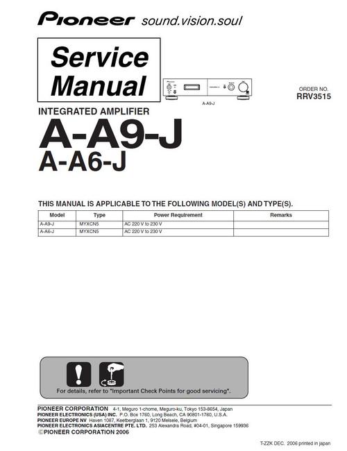 Product picture Pioneer A-A9 Integrated Amplifier , Original Service Manual