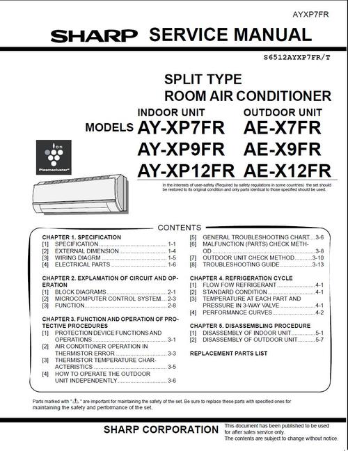 Product picture Sharp  AY-XP9FR & AE-X9FR   , Aircondition  Service Manual