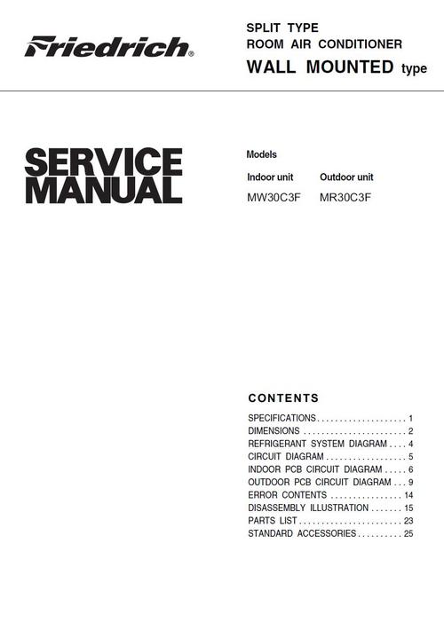Product picture Friedrich  MW-30C3F & MR-30C3F  Aircondition  Service Manual
