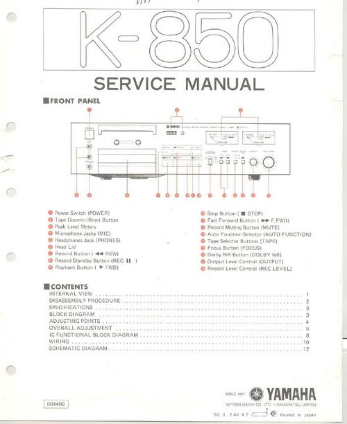 Product picture Yamaha K-850  Cassette Deck , Original Service Manual