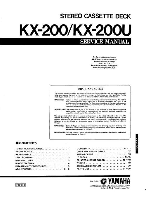 Product picture Yamaha  KX-200 /U Cassette Deck , Original Service Manual