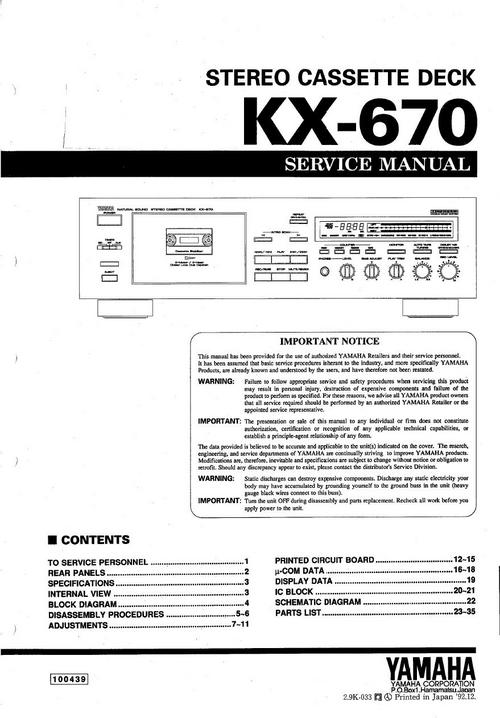 Product picture Yamaha KX-670  Cassette Deck , Original Service Manual