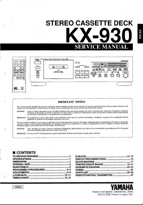 Product picture Yamaha KX-930  Cassette Deck , Original Service Manual