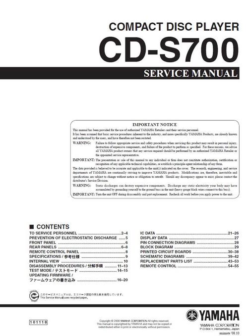 Product picture Yamaha  CD-S-700 Cd-player , Original Service Manual