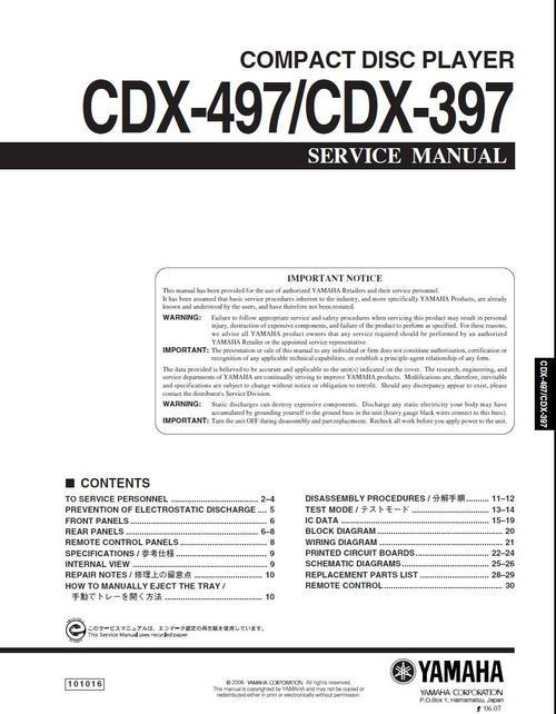 Product picture Yamaha  CDX-497 Cd-player , Original Service Manual