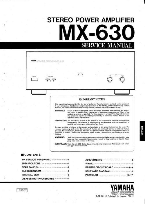 Product picture Yamaha MX-630  Power Amplifier , Original Service Manual