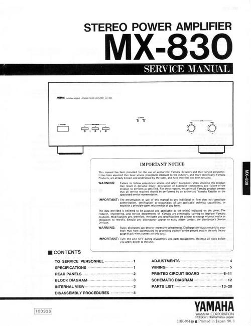 Product picture Yamaha MX-830  Power Amplifier , Original Service Manual