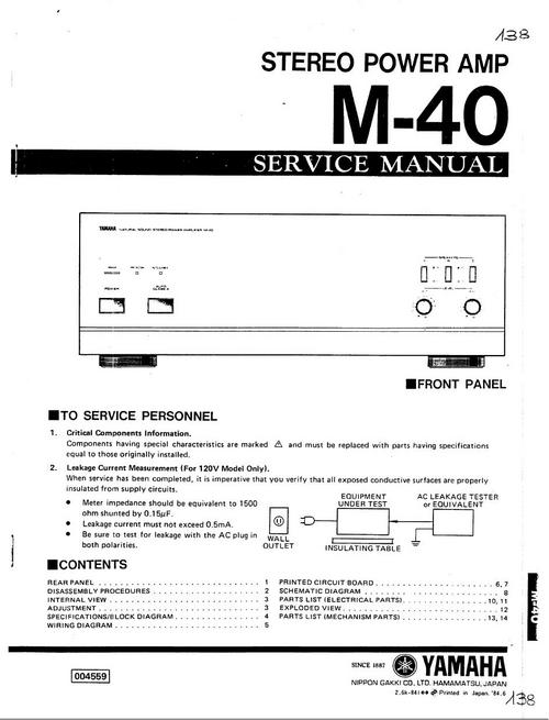 Product picture Yamaha M-40 Power Amplifier , Original Service Manual