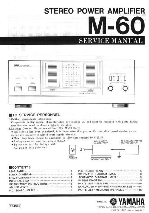 Product picture Yamaha M-60 Power Amplifier , Original Service Manual