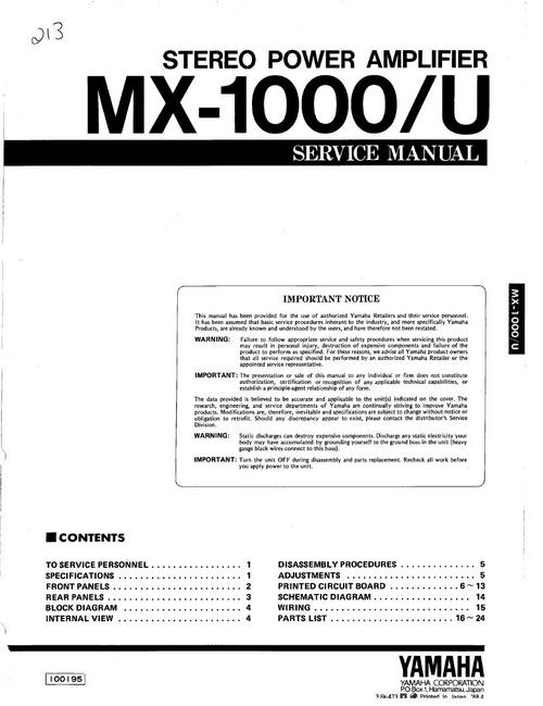 Product picture Yamaha MX-1000 /U Power Amplifier , Original Service Manual