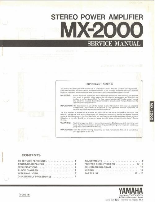 Product picture Yamaha MX-2000 Power Amplifier , Original Service Manual