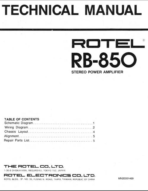 Product picture Rotel RB-850 Power Amplifier  Service - Technical Manual