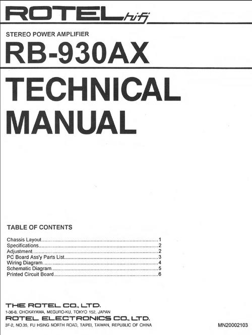 Product picture Rotel RB-930-AX Power Amplifier  Service - Technical Manual