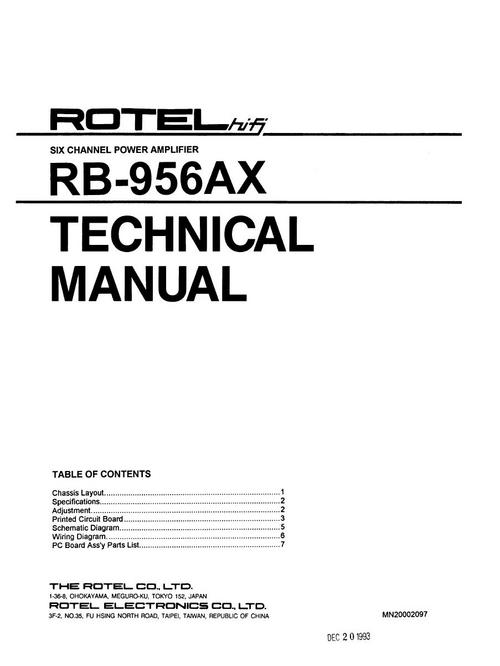 Product picture Rotel RB-956-AX Power Amplifier  Service - Technical Manual