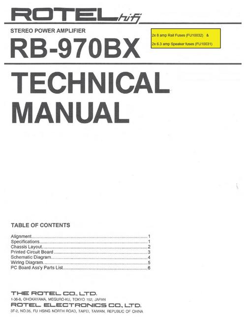 Product picture Rotel RB-970-BX Power Amplifier  Service - Technical Manual