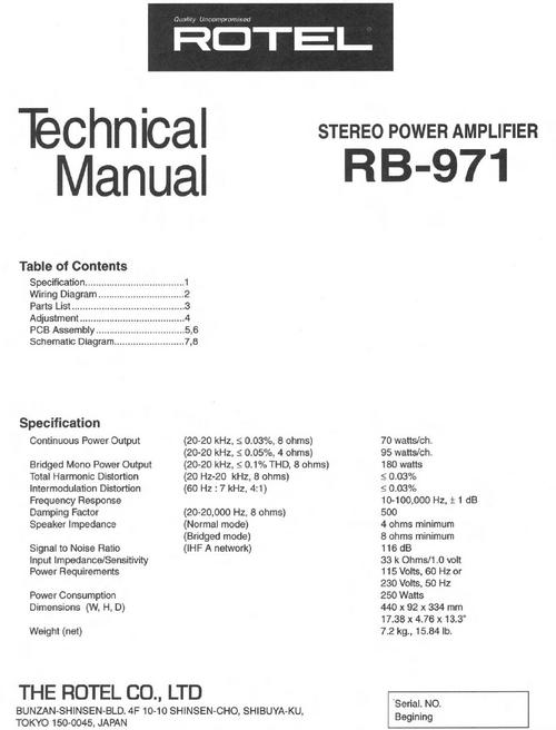 Product picture Rotel RB-971 Power Amplifier  Service - Technical Manual